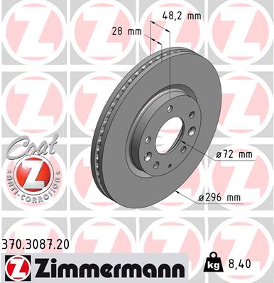 ZIMMERMANN Bremseskive 370308720 foraksel ventileret 296mm 28mm for MAZDA