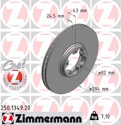 ZIMMERMANN Bremseskive 250134920 foraksel ventileret 294mm 24mm for FORD