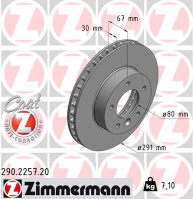 ZIMMERMANN Bremseskive 290225720 foraksel ventileret 291mm 28mm for JAGUAR