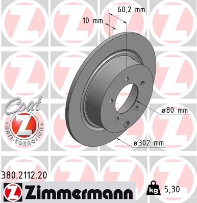ZIMMERMANN Bremseskive 380211220 bagaksel fuld 302mm 10mm for CITROËN/PEUGEOT MITSUBISHI (GAC) MITSUBISHI