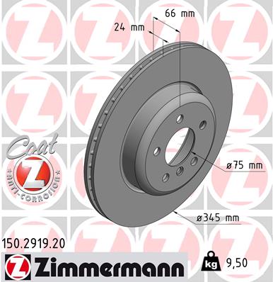 ZIMMERMANN Bremseskive 150291920 bagaksel ventileret 345mm 24mm for BMW