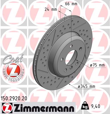 ZIMMERMANN Bremseskive 150292020 bagaksel Sænket 345mm 24mm for BMW
