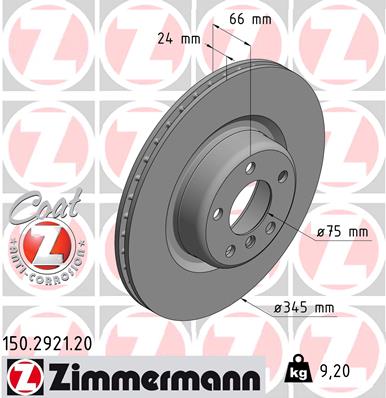 ZIMMERMANN Bremseskive 150292120 bagaksel ventileret 345mm 24mm for BMW