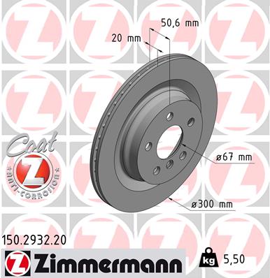 ZIMMERMANN Bremseskive 150293220 bagaksel ventileret 300mm 20mm for ZINORO BMW