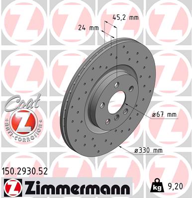 ZIMMERMANN Bremseskive 150293052 foraksel perforeret 330mm 24mm for BMW (BRILLIANCE) BMW MINI