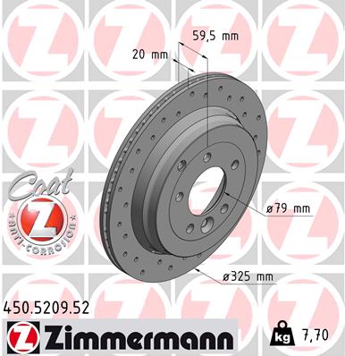 ZIMMERMANN Bremseskive 450520952 bagaksel perforeret 325mm 20mm for LAND ROVER