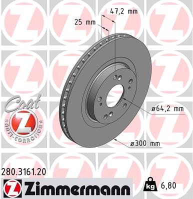 ZIMMERMANN Bremseskive 280316120 foraksel ventileret 300mm 25mm for HONDA
