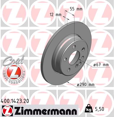 ZIMMERMANN Bremseskive 400142320 bagaksel fuld 290mm 12mm for MERCEDES-BENZ