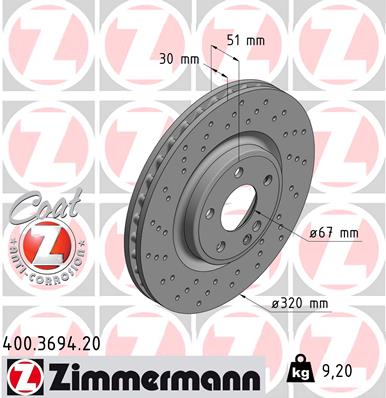 ZIMMERMANN Bremseskive 400369420 foraksel perforeret 320mm 30mm for MERCEDES-BENZ (BBDC) MERCEDES-BENZ