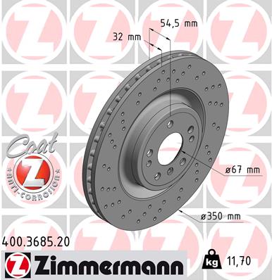 ZIMMERMANN Bremseskive 400368520 foraksel perforeret 350mm 32mm for MERCEDES-BENZ
