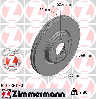 ZIMMERMANN Bremseskive 100336120 foraksel ventileret 320mm 30mm for AUDI VW (SVW)