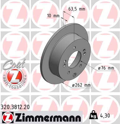 ZIMMERMANN Bremseskive 320381220 bagaksel fuld 262mm 10mm for KIA