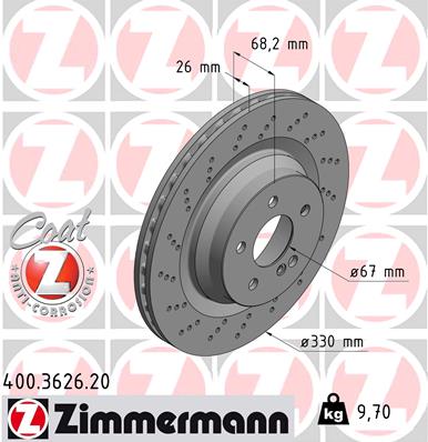 ZIMMERMANN Bremseskive 400362620 bagaksel perforeret 330mm 26mm for MERCEDES-BENZ