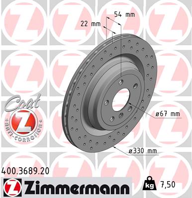 ZIMMERMANN Bremseskive 400368920 bagaksel perforeret 330mm 22mm for MERCEDES-BENZ