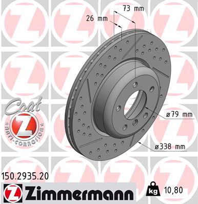 ZIMMERMANN Bremseskive 150293520 foraksel lukket/perforeret 338mm 26mm for BMW