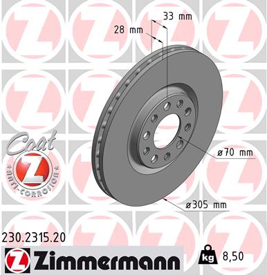 ZIMMERMANN Bremseskive 230231520 foraksel ventileret 305mm 28mm for FIAT JEEP (GAC FCA) JEEP