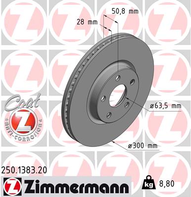 ZIMMERMANN Bremseskive 250138320 foraksel ventileret 300mm 28mm for FORD