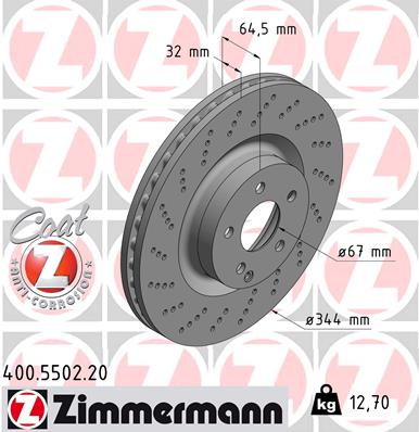 ZIMMERMANN Bremseskive 400550220 foraksel perforeret 344mm 32mm for MERCEDES-BENZ MERCEDES-BENZ (BBDC)