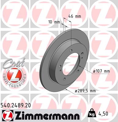ZIMMERMANN Bremseskive 540248920 foraksel fuld 290mm 10mm for SUZUKI