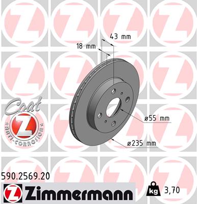 ZIMMERMANN Bremseskive 590256920 foraksel ventileret 235mm 18mm for TOYOTA (FAW) TOYOTA