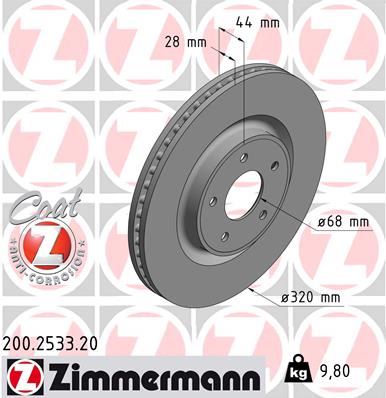 ZIMMERMANN Bremseskive 200253320 foraksel ventileret 320mm 28mm for SAMSUNG NISSAN