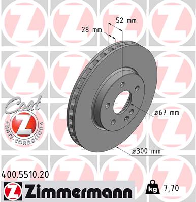 ZIMMERMANN Bremseskive 400551020 foraksel ventileret 300mm 28mm for MERCEDES-BENZ