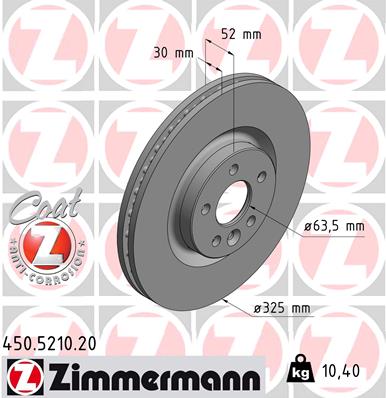 ZIMMERMANN Bremseskive 450521020 foraksel ventileret 325mm 30mm for JAGUAR LAND ROVER (CHERY)