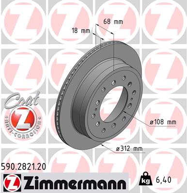ZIMMERMANN Bremseskive 590282120 bagaksel indvendig ventileret 312mm 18mm for TOYOTA (FAW) TOYOTA