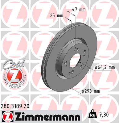 ZIMMERMANN Bremseskive 280318920 foraksel ventileret 293mm 25mm for HONDA