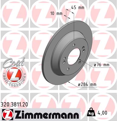 ZIMMERMANN Bremseskive 320381120 bagaksel fuld 284mm 10mm for KIA