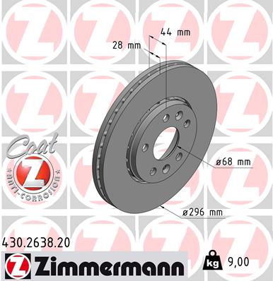 ZIMMERMANN Bremseskive 430263820 foraksel udvendig ventileret 296mm 28mm for VAUXHALL GENERAL MOTORS FIAT NISSAN RENAULT