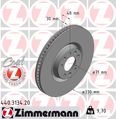 ZIMMERMANN Bremseskive 440313420 foraksel indvendig ventileret 330mm 30mm for CITROËN/PEUGEOT