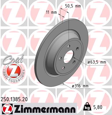 ZIMMERMANN Bremseskive 250138520 bagaksel fuld 316mm 11mm for FORD FORD (CHANGAN)