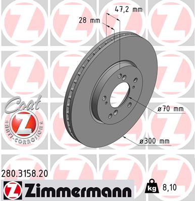 ZIMMERMANN Bremseskive 280315820 foraksel ventileret 300mm 28mm for HONDA (GAC) HONDA