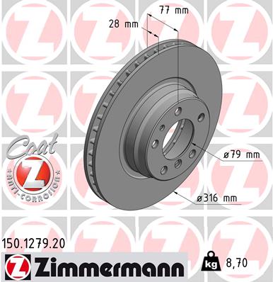ZIMMERMANN Bremseskive 150127920 foraksel ventileret 316mm 28mm for BMW