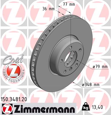 ZIMMERMANN Bremseskive 150348120 foraksel ventileret 348mm 36mm for BMW
