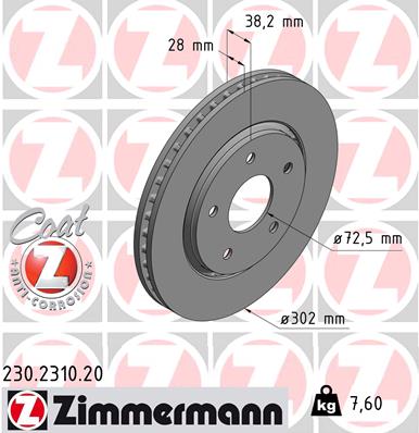 ZIMMERMANN Bremseskive 230231020 foraksel udvendig ventileret 302mm 28mm for CHRYSLER DODGE FIAT VAG