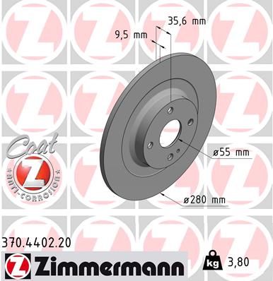 ZIMMERMANN Bremseskive 370440220 bagaksel fuld 280mm 10mm for FIAT MAZDA