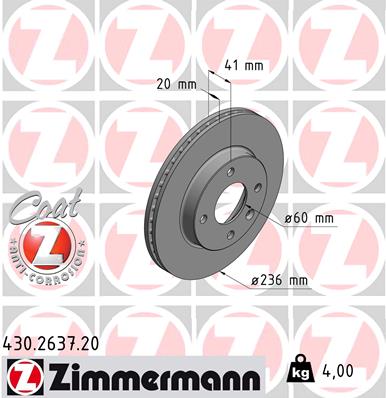 ZIMMERMANN Bremseskive 430263720 foraksel ventileret 236mm 20mm for OPEL GENERAL MOTORS