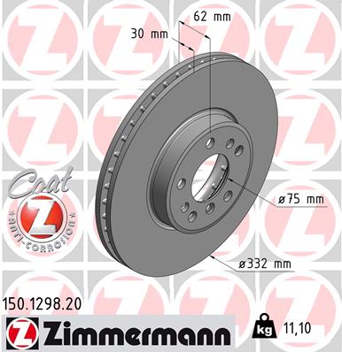 ZIMMERMANN Bremseskive 150129820 foraksel ventileret 332mm 30mm for BMW
