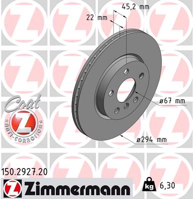 ZIMMERMANN Bremseskive 150292720 foraksel ventileret 294mm 22mm for BMW (BRILLIANCE) BMW MINI