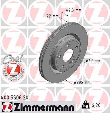 ZIMMERMANN Bremseskive 400550620 bagaksel ventileret 295mm 22mm for MERCEDES-BENZ (BBDC) MERCEDES-BENZ