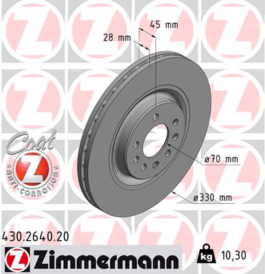 ZIMMERMANN Bremseskive 430264020 foraksel ventileret 330mm 28mm for OPEL GENERAL MOTORS