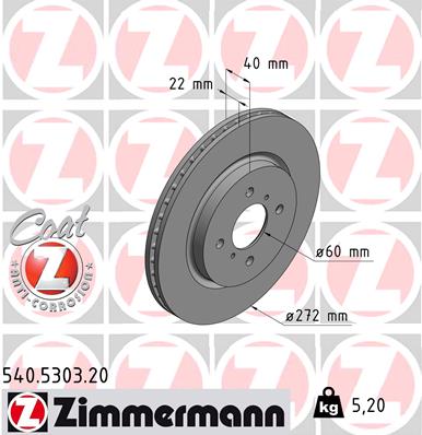 ZIMMERMANN Bremseskive 540530320 foraksel ventileret 272mm 22mm for SUZUKI