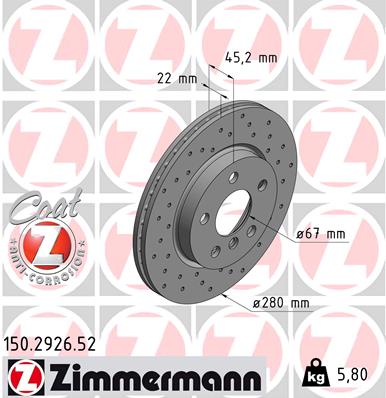 ZIMMERMANN Bremseskive 150292652 foraksel perforeret 280mm 22mm for MINI