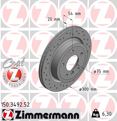 ZIMMERMANN Bremseskive 150349252 bagaksel perforeret 300mm 20mm for BMW
