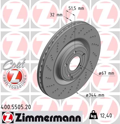ZIMMERMANN Bremseskive 400550520 foraksel perforeret 344mm 32mm for MERCEDES-BENZ