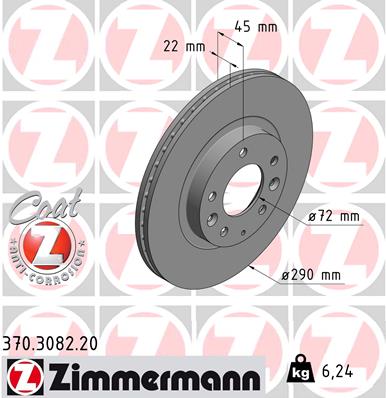 ZIMMERMANN Bremseskive 370308220 foraksel ventileret 290mm 22mm for MAZDA