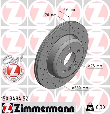 ZIMMERMANN Bremseskive 150348452 bagaksel perforeret 330mm 20mm for BMW BMW (BRILLIANCE)