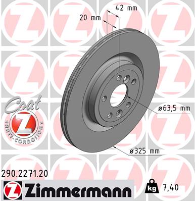 ZIMMERMANN Bremseskive 290227120 bagaksel ventileret 325mm 20mm for JAGUAR (CHERY) JAGUAR LAND ROVER